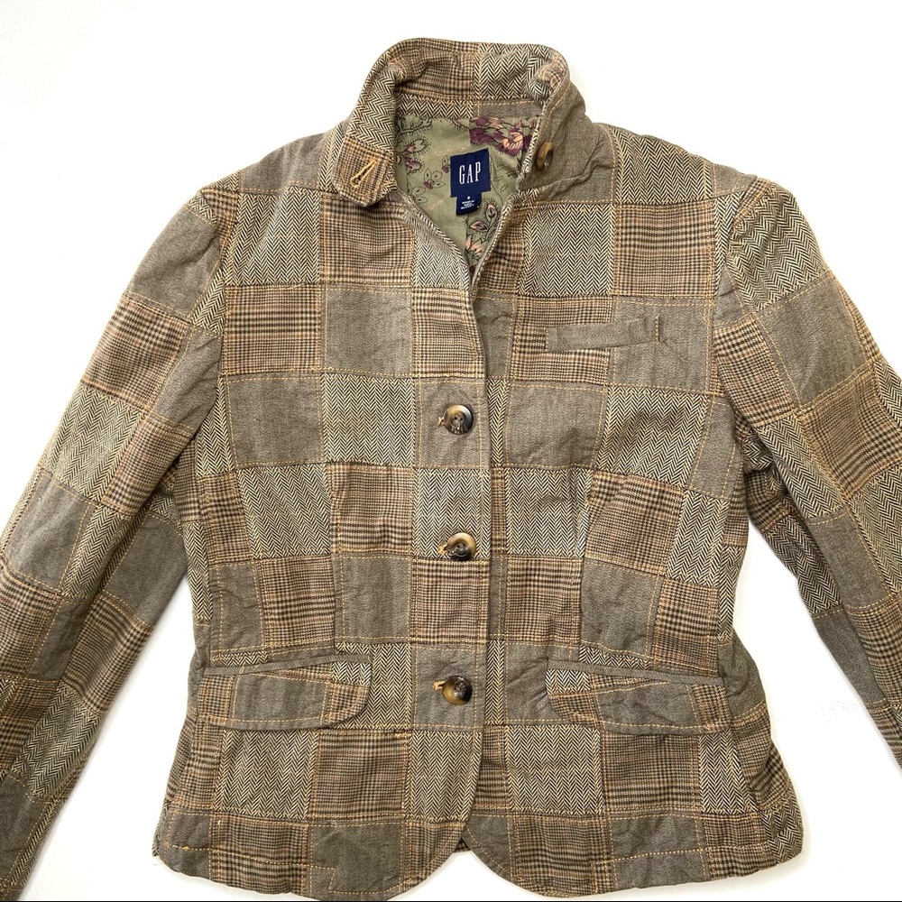 Gap Tweed Houndstooth Patchwork Jacket - image 1
